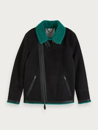 Image 4 of SCOTCH & SODA SHEEP SUEDE SHEARLING JACKET IN NAVY 