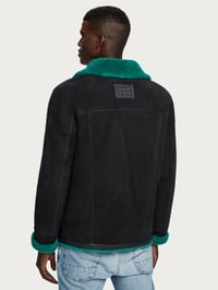 Image 2 of SCOTCH & SODA SHEEP SUEDE SHEARLING JACKET IN NAVY 