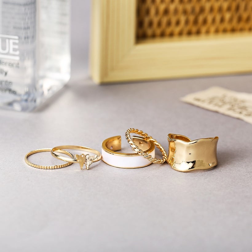 Image of White Edge Butterfly Ring Set