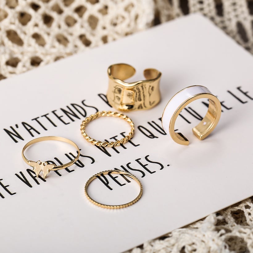 Image of White Edge Butterfly Ring Set