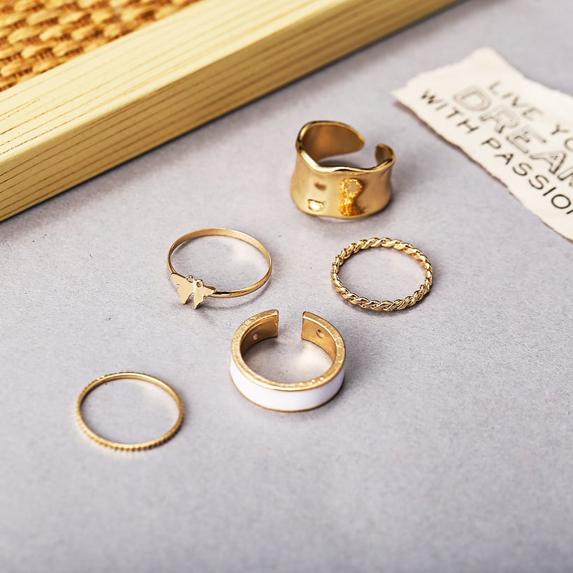 Image of White Edge Butterfly Ring Set
