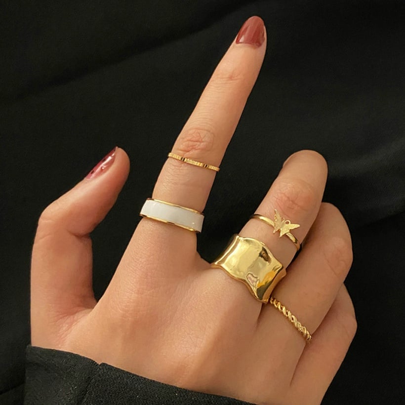 Image of White Edge Butterfly Ring Set
