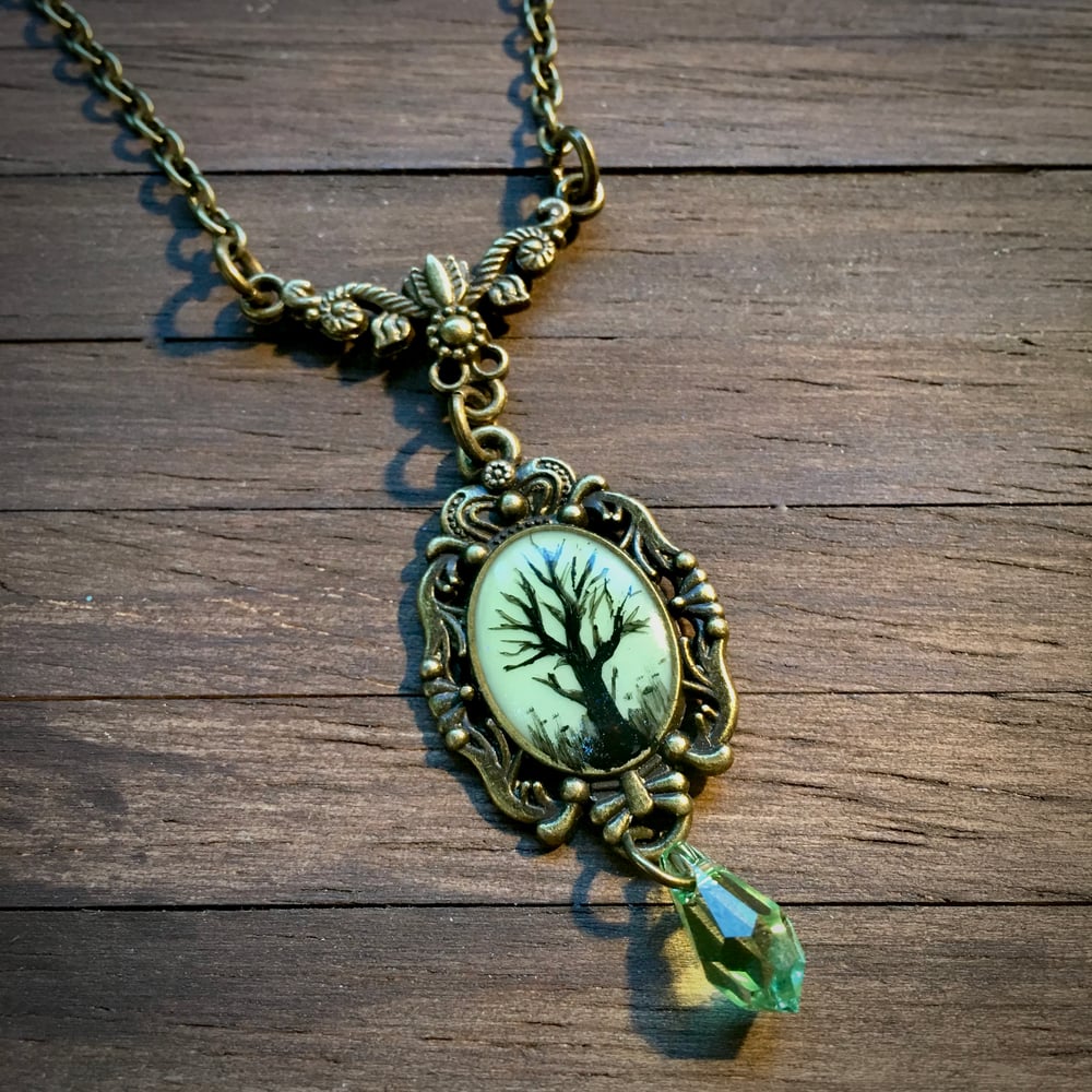 Hand Painted Tree Mini Bronze Cameo Necklace