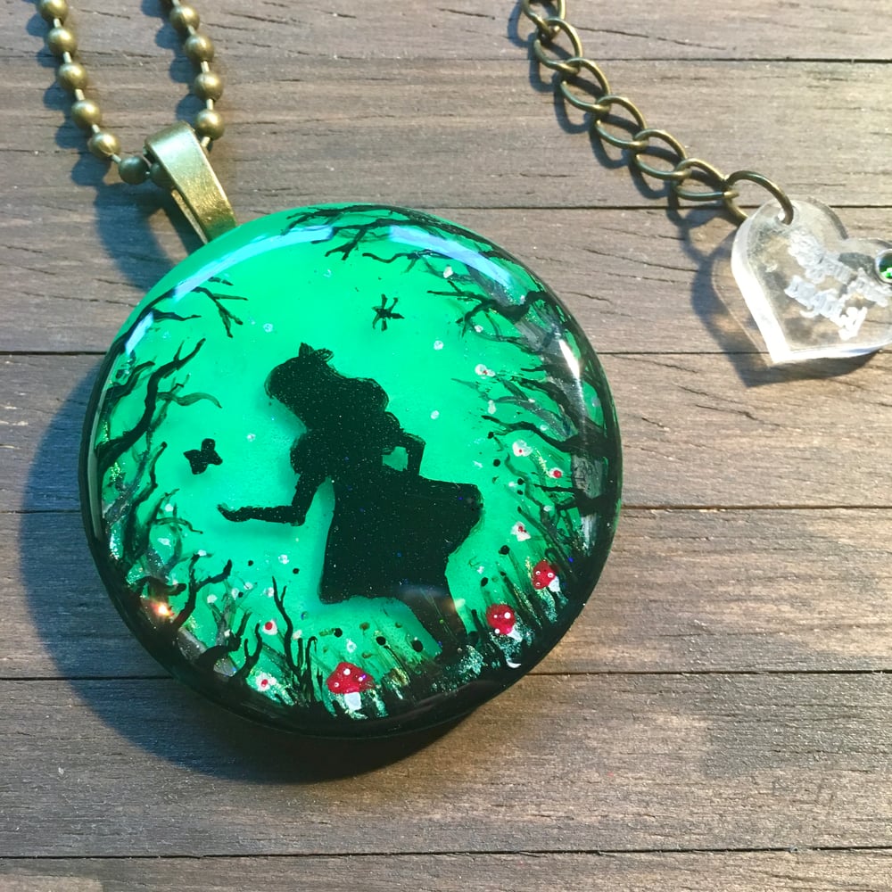 Alice in the Garden Hand Painted Resin Pendant