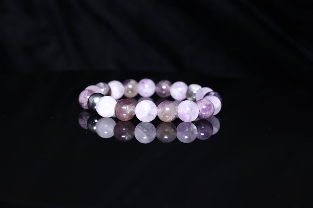 Handmade 10 mm Natural Flower Amethyst Purple Amethyst Green Gray Matrix Gemstone Stretch Bracelet