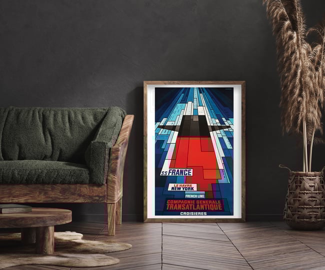 S.S. France to New York | John Bainbridge | 1962 | Wall Art Print | Vintage Travel Poster