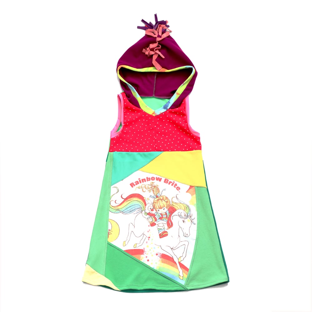 Image of vintage rainbow brite patchwork fringe 8/10 courtneycourtney hooded hoodie hood