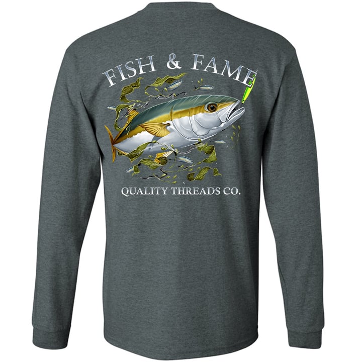 Yellowtail & Iron LS (black heather), Fishing Hoodie, Sportfishing Jacket, Salt Water Fishing Apparel