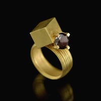 Image 2 of 2 carat salt and pepper brown diamond intersected by a hollow-form cuboid in 18ct Gold