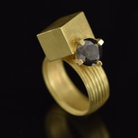 Image 4 of 2 carat salt and pepper brown diamond intersected by a hollow-form cuboid in 18ct Gold