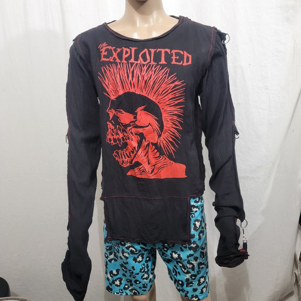 Image of Exploited red ink black bondage shirt
