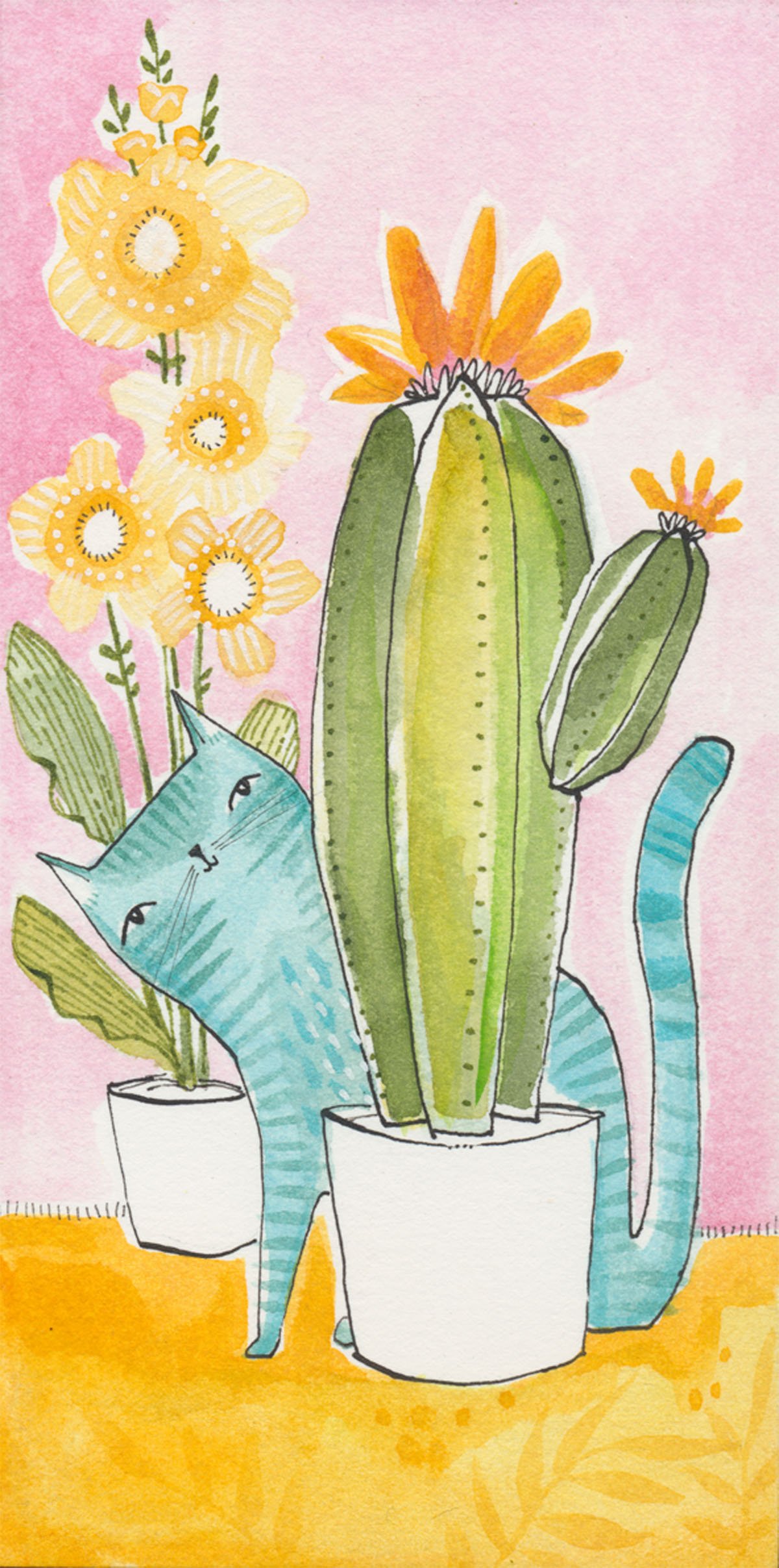 Image of kitty cat cactus, a watercolor painting by cori dantini