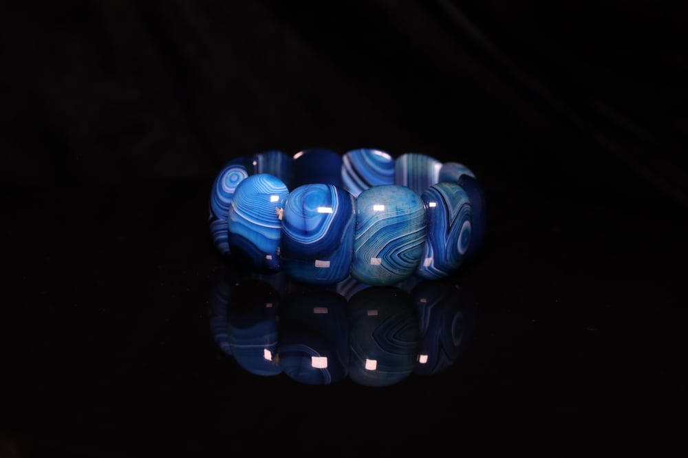 Handmade Natural Blue Agate Stone Gemstone Stretch Bracelet #2