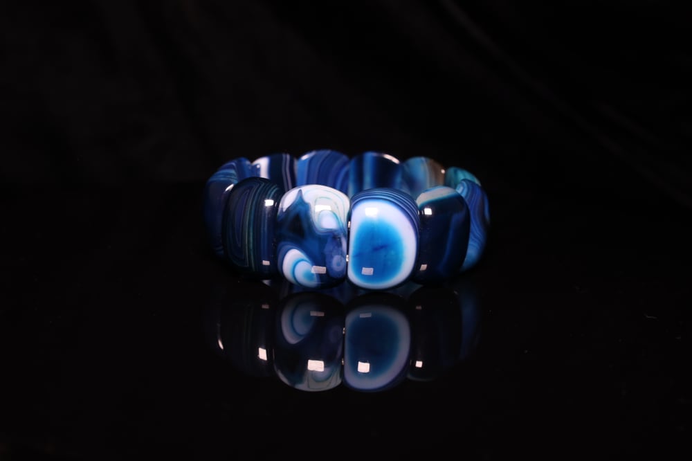 Handmade Natural Blue Agate Stone Gemstone Stretch Bracelet