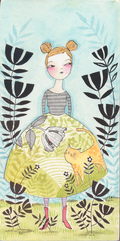 Image of i love cats 3, mixed media watercolor painting
