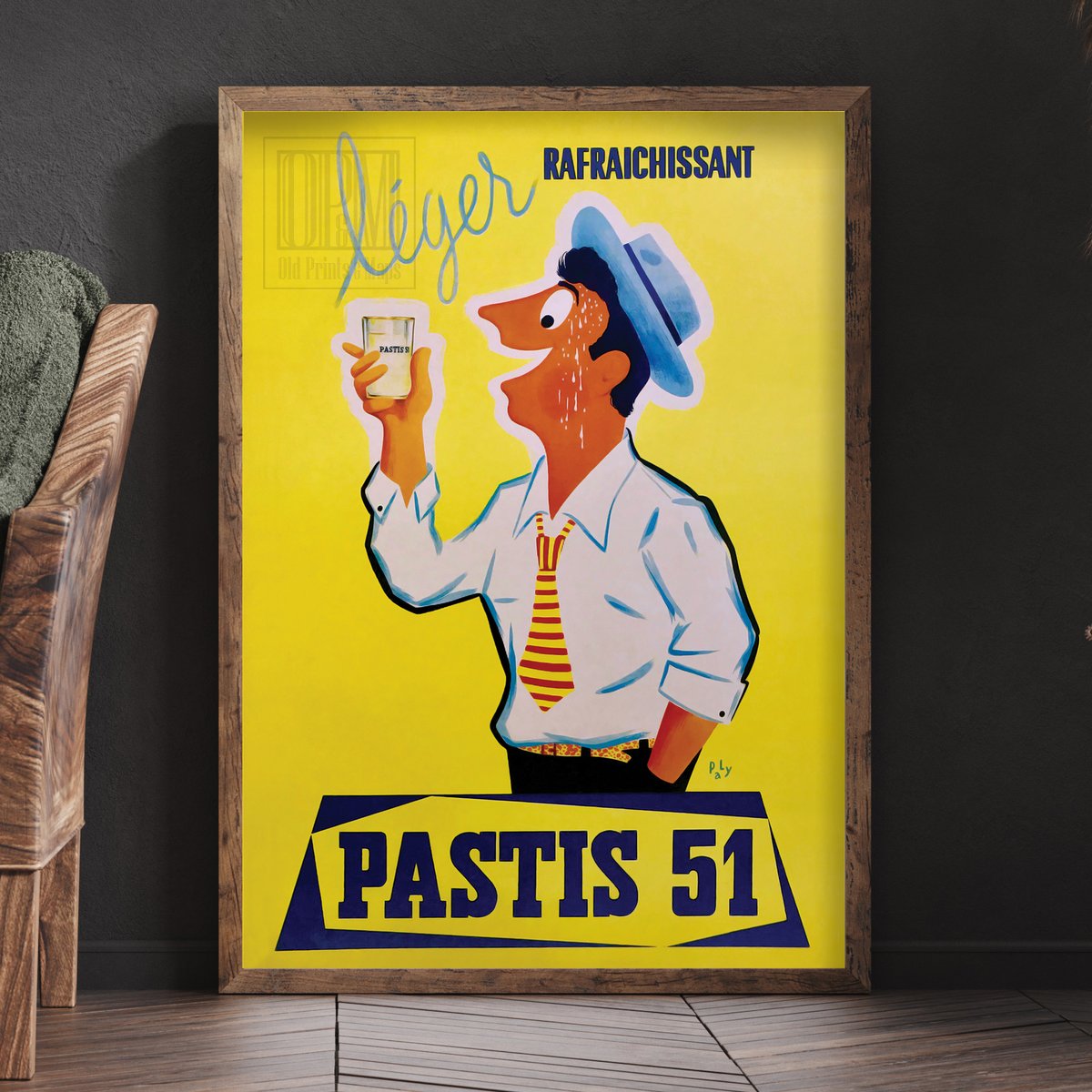 Affiche ancienne de publicité Pastis 51 de Pa Ly Circa 1950