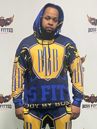 Image 1 of BOSSFITTED Navy Blue and Gold AOP Unisex Hoodie