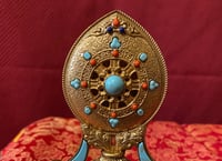Image 2 of Dharma Wheel Statue • High Quality Ornate Detail • Inlaid Stones • 10.5cm Tall
