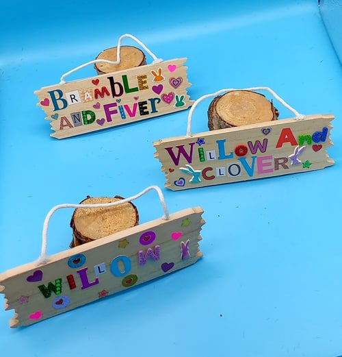 Image of Handmade hanging wooden name/slogan saying sign