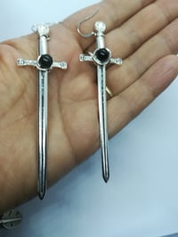 Image 1 of Gothic sword earrings - obsidian bead
