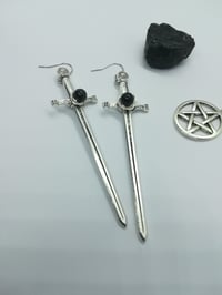 Image 2 of Gothic sword earrings - obsidian bead