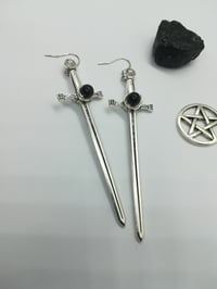 Image 3 of Gothic sword earrings - obsidian bead