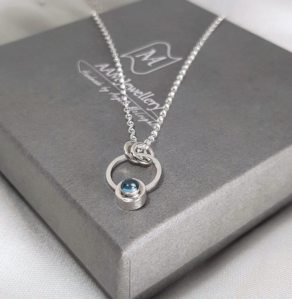 Image of Sterling Silver Topaz Necklace, Contemporary Blue Topaz Silver Pendant