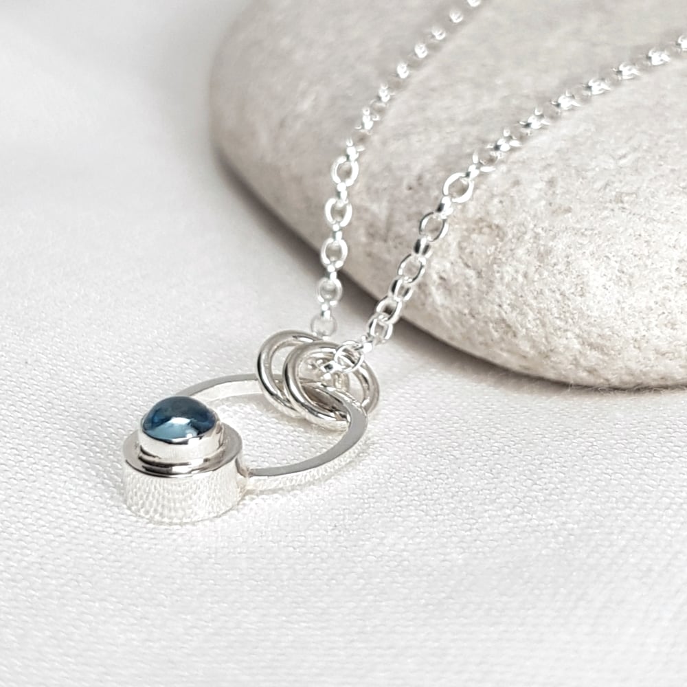 Image of Sterling Silver Topaz Necklace, Contemporary Blue Topaz Silver Pendant