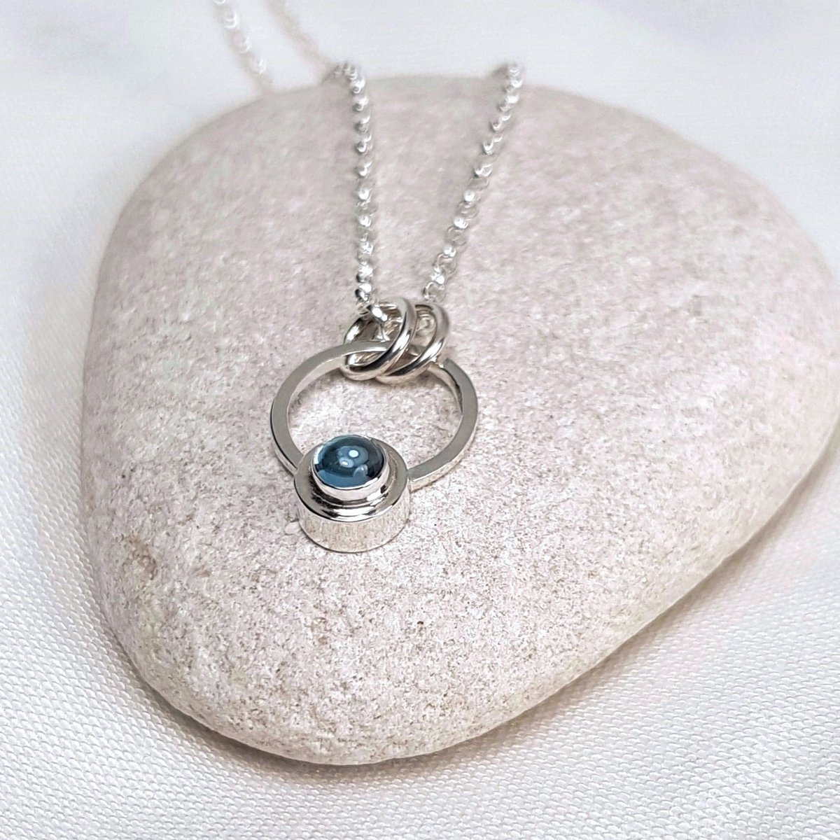 Image of Sterling Silver Topaz Necklace, Contemporary Blue Topaz Silver Pendant