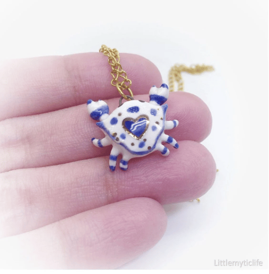 Blue crab ceramic necklace