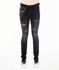 Image 3 of Cult of Individuality Men's Punk Moto Skinny Jean Black-Neon