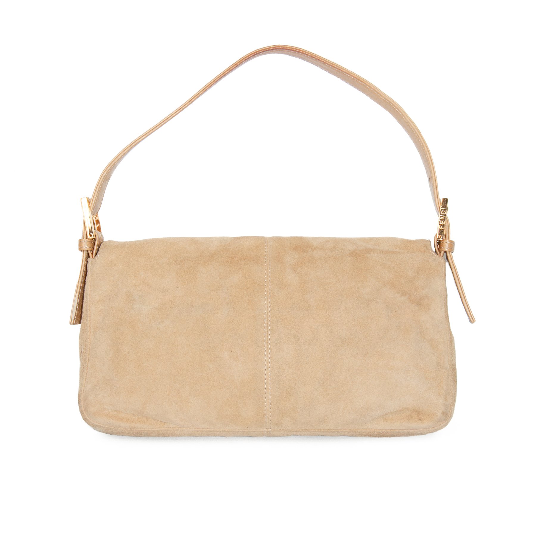 Image of Fendi Suede Baguette Shoulder Bag Beige