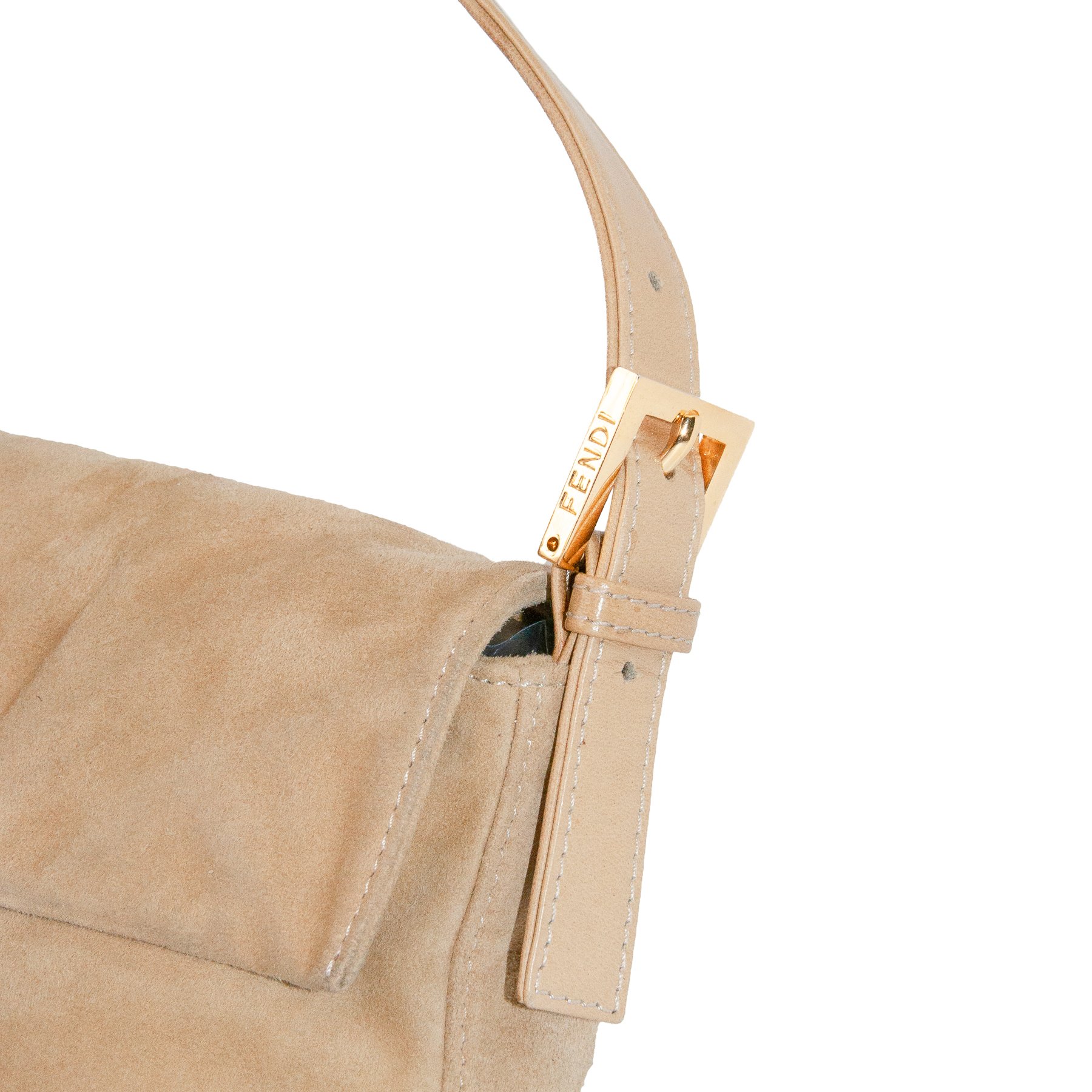 Image of Fendi Suede Baguette Shoulder Bag Beige