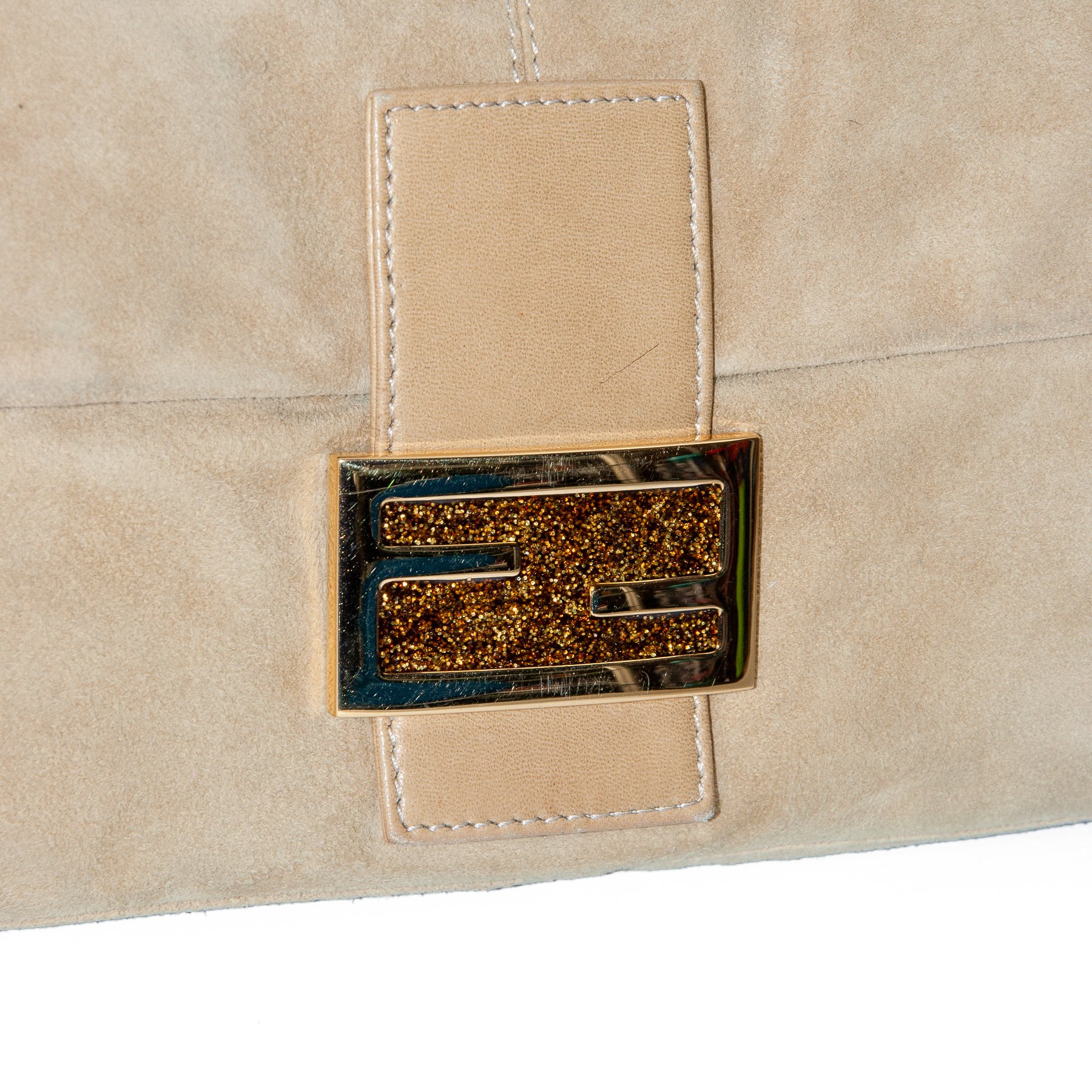 Image of Fendi Suede Baguette Shoulder Bag Beige