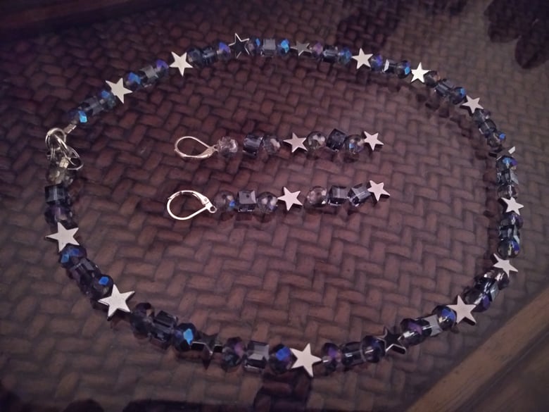 Image of HEMATITE STARS AND BLUE SWAROVSKI CUBES
