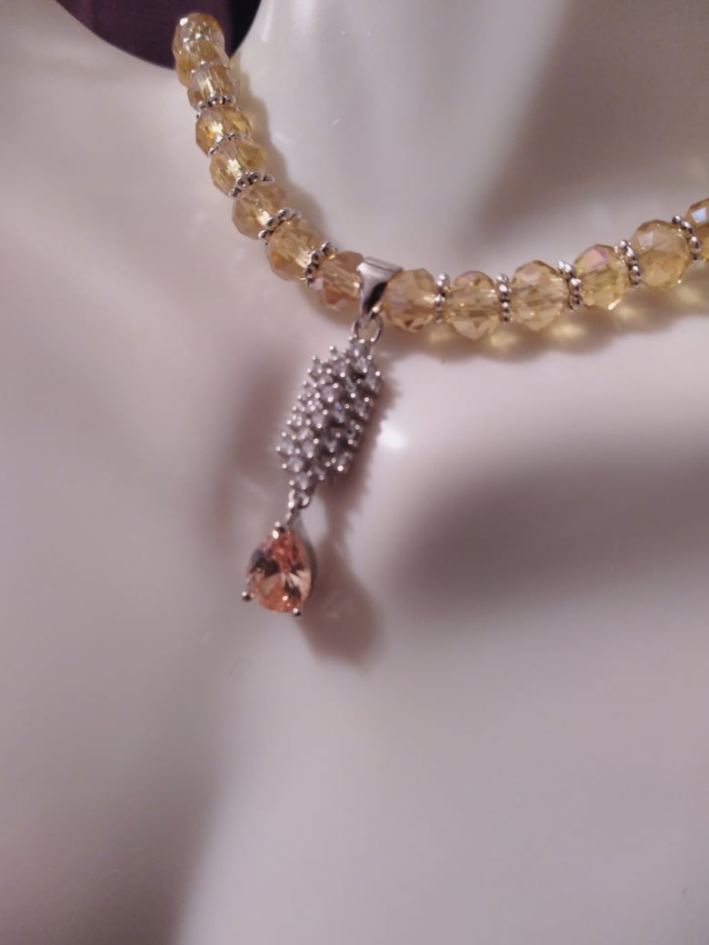 Image of STERLING SILVER MADAGASCAR MORGANITE QUARTZ PENDANT AND WHITE TOPAZ NECKLACE