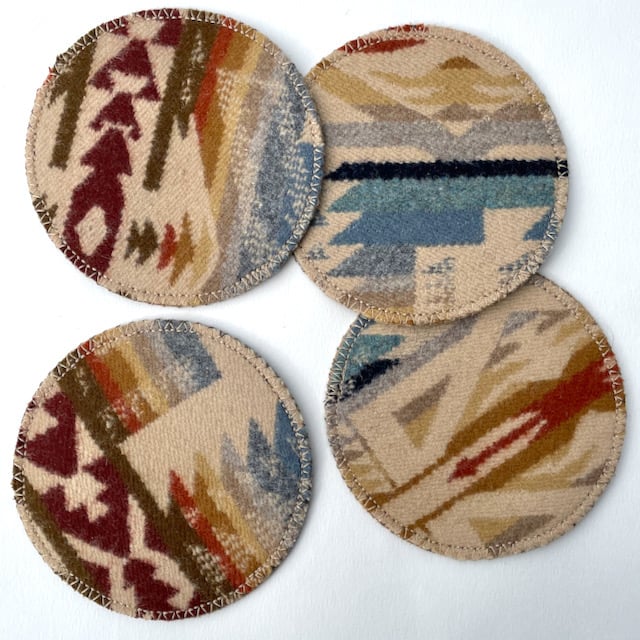 Image of Wool & Leather Coasters - Tan/Blue/Gold