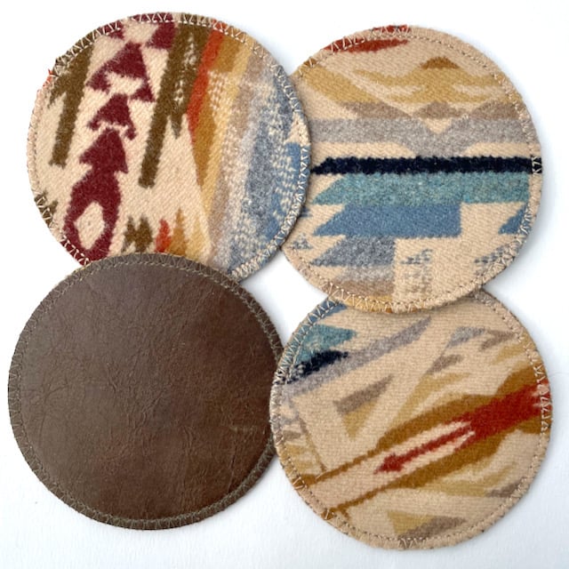 Image of Wool & Leather Coasters - Tan/Blue/Gold