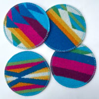 Image 1 of Wool & Leather Coasters - Pink/Blue/Green