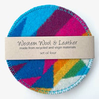 Image 3 of Wool & Leather Coasters - Pink/Blue/Green