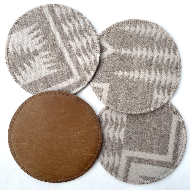 Image of Wool & Leather Coasters - Sand/Cream