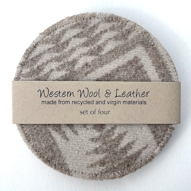 Image of Wool & Leather Coasters - Sand/Cream