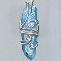 Image 2 of Aqua Aura Quartz Crystal Woven Wire Wrap Pendant