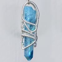 Image 3 of Aqua Aura Quartz Crystal Woven Wire Wrap Pendant