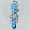 Aqua Aura Quartz Crystal Woven Wire Wrap Pendant