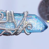Image 4 of Aqua Aura Quartz Crystal Woven Wire Wrap Pendant
