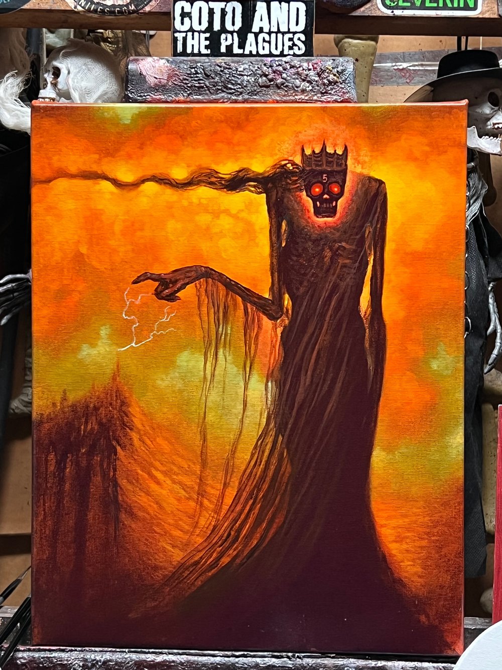 Hand Embellished One of a Kind "The Dark King" Canvas Giclee 11x14"