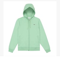 LACOSTE FULL ZIP FLEECE HOODIE IN FOAM GREEN 