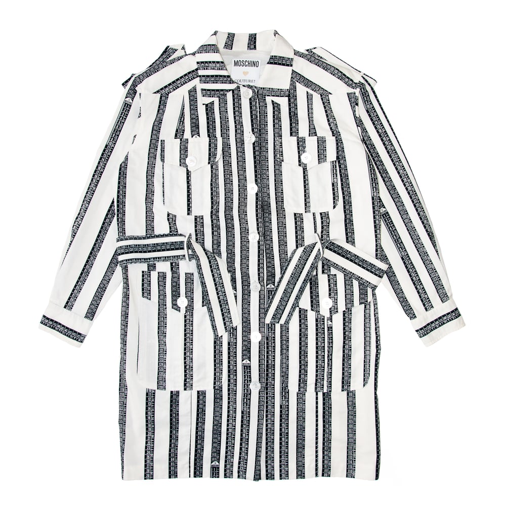Image of Moschino 1989 Tape Measure Printed Trench Coat