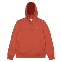 LACOSTE FULL ZIP FLEECE HOODIE IN COPPER BROWN